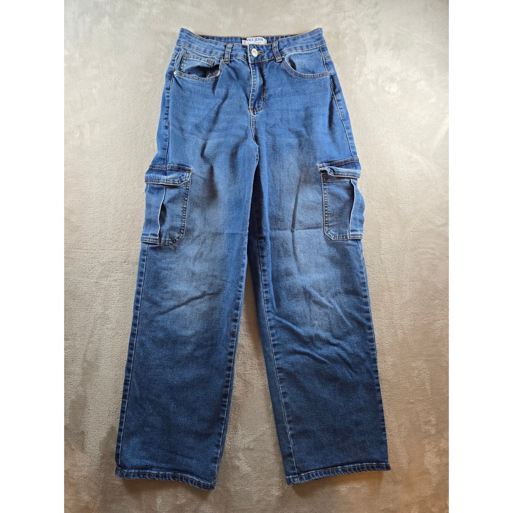 Wax Jean Collection Womens 5/27 Blue Denim Cargo Wide Leg Pants 29" Inseam